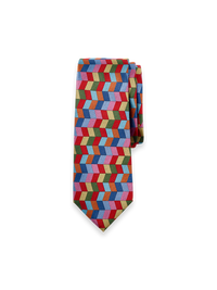 Geometric Woven Silk Tie - Red Multi
