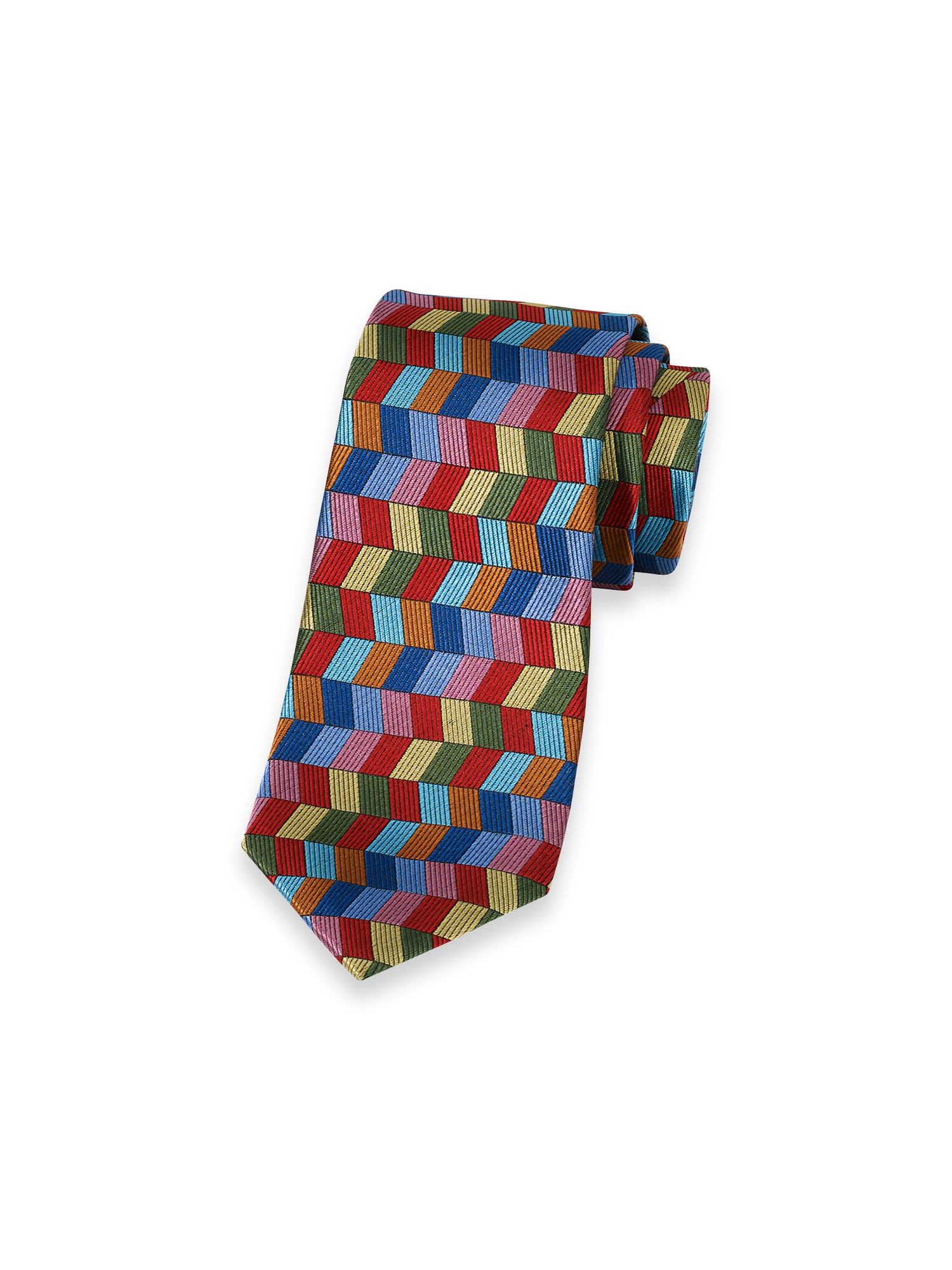 Geometric Woven Silk Tie - Red Multi