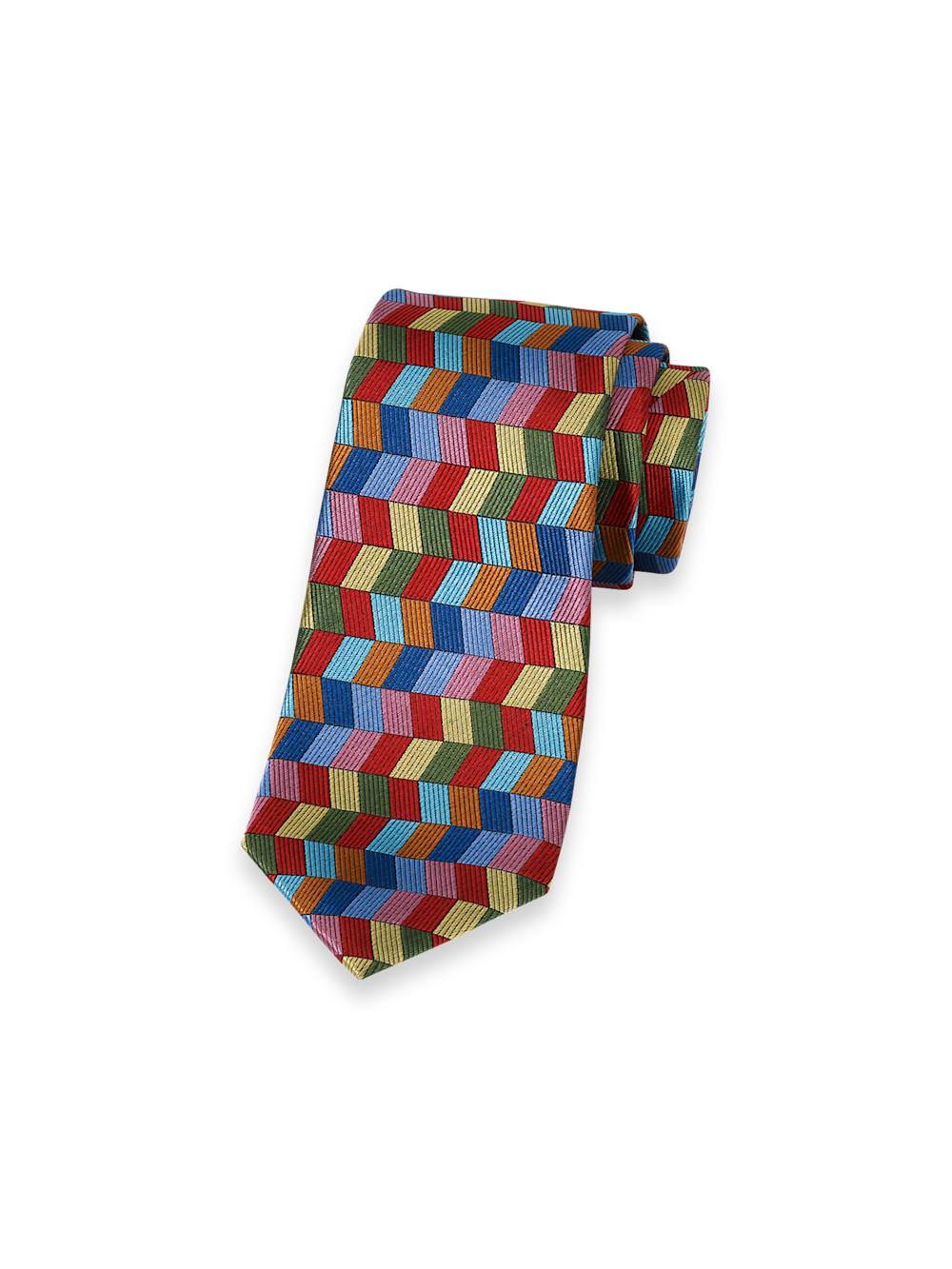 Product Image of Geometric Woven Silk Tie-Red Multi