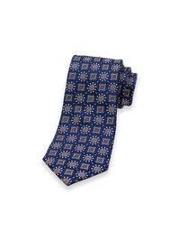 Medallion Woven Silk Tie - Navy/rust