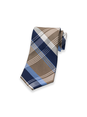 Plaid Woven Silk Tie - Gold/blue