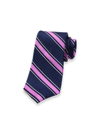 Stripe Woven Silk Tie - Berry/navy