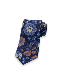 Floral Woven Silk Tie - Navy Multi