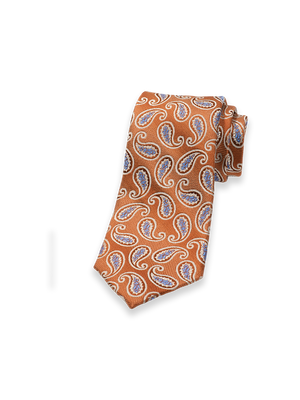 Paisley Woven Silk Tie - Orange/blue