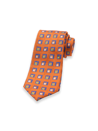 Geometric Woven Silk Tie - Orange Multi