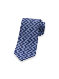 Houndstooth Woven Silk Tie - Blue/navy