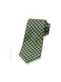 Houndstooth Woven Silk Tie - Green/navy