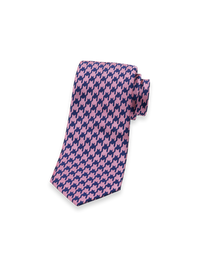 Houndstooth Woven Silk Tie - Pink/navy