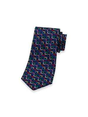 Geometric Woven Silk Tie - Navy Multi