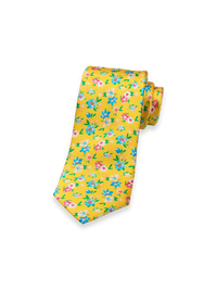 Floral Italian Printed Silk Tie - Yellow Multi