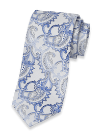 Paisley Woven Silk Tie - White/blue