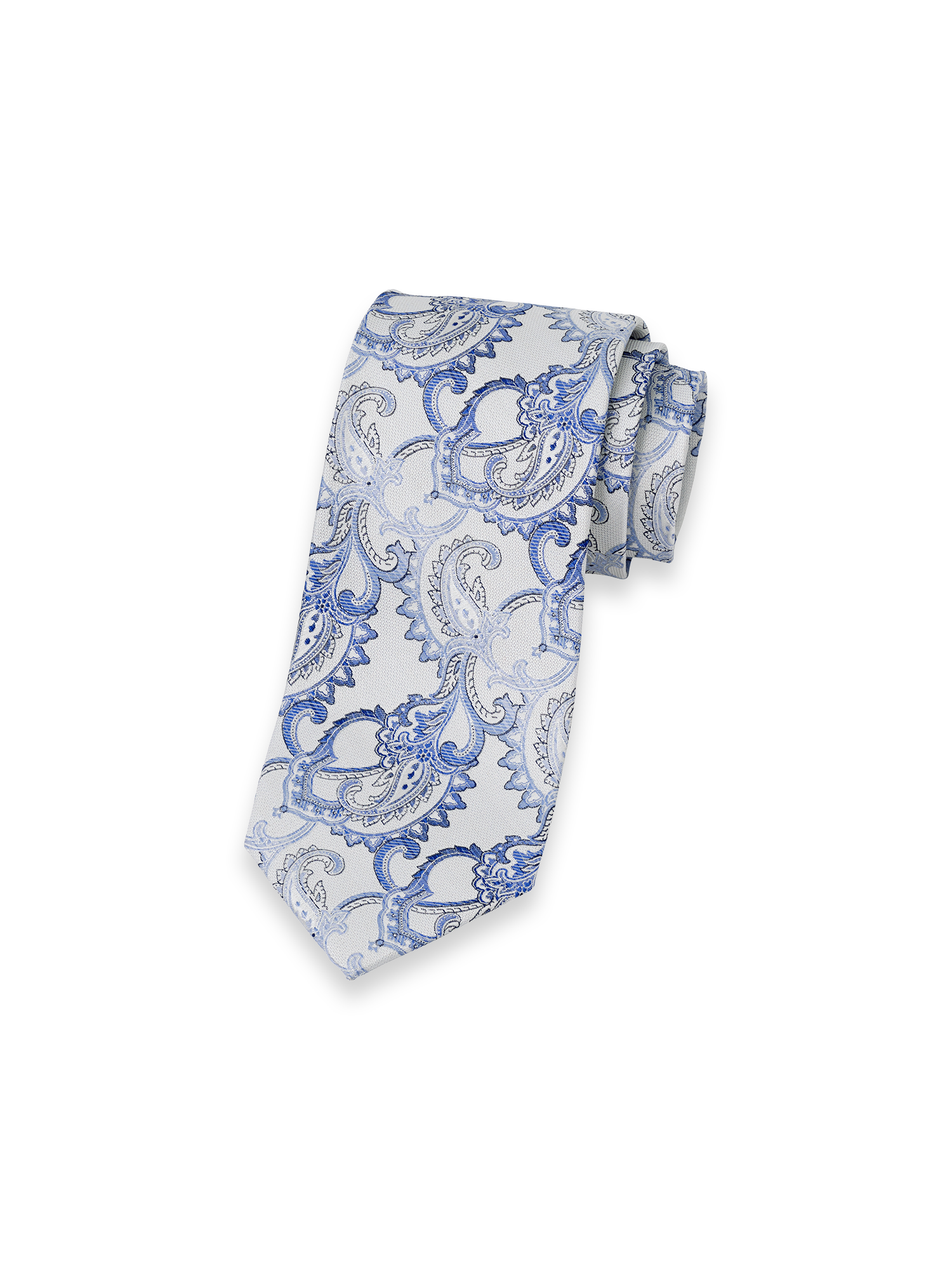 Paisley Woven Silk Tie - White/blue