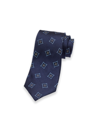Medallion Woven Silk Tie - Navy