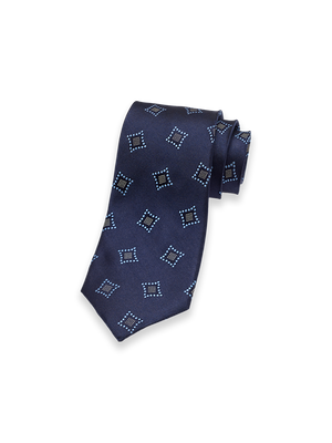 Medallion Woven Silk Tie - Navy