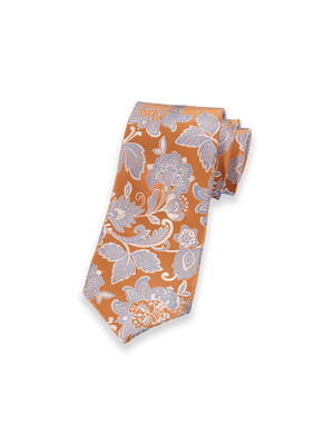 Floral Woven Silk Tie - Melon/blue