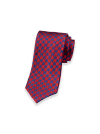 Houndstooth Woven Silk Tie - Red/navy