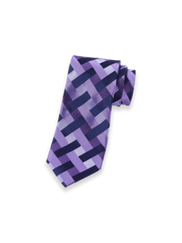 Basketweave Woven Silk Tie - Purple/navy