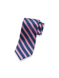 Stripe Woven Silk Tie - Pink/navy