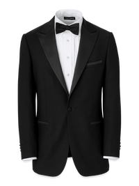 Wool Stretch Single Breasted Peak Lapel Tuxedo Jacket - Black