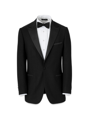 Wool Stretch Single Breasted Peak Lapel Tuxedo Jacket - Black
