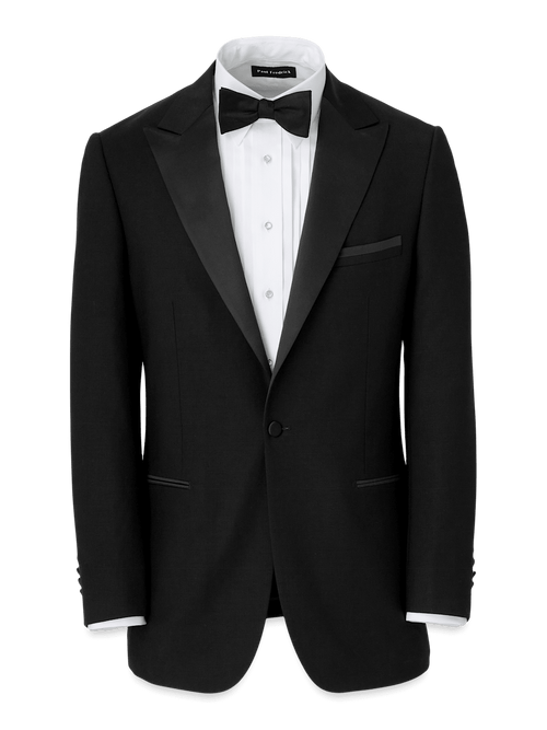 Wool Stretch Single Breasted Peak Lapel Tuxedo Jacket - Black