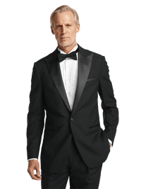 Wool Stretch Single Breasted Peak Lapel Tuxedo Jacket - Black