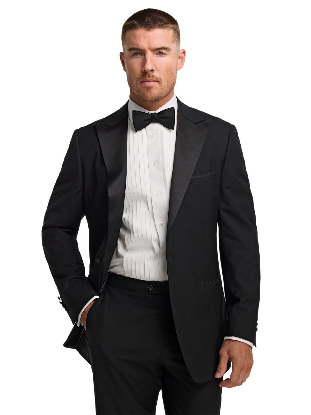Wool Stretch Single Breasted Peak Lapel Tuxedo Jacket - Black Paul Fredrick Wool Stretch Single Breasted Peak Lapel Tuxedo Jacket - Black Paul Fredrick