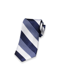 Stripe Woven Silk Tie - Navy/white