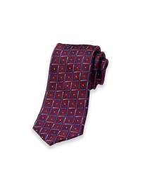 Geometric Woven Silk Tie - Red/blue