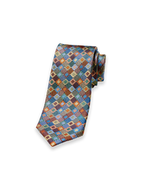 Geometric Woven Silk Tie - Brown Multi