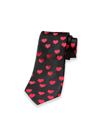 Hearts Woven Silk Tie - Black/red
