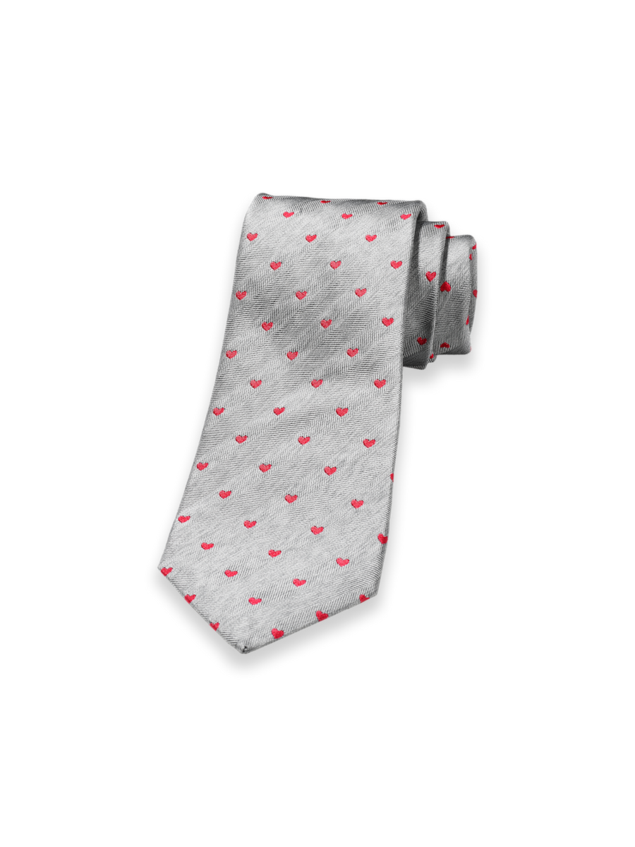 Valentine's Day Hearts Woven Silk Tie - Grey/red – Paul Fredrick