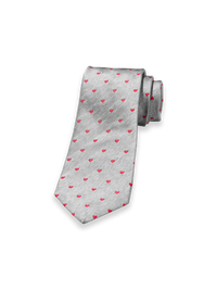 Hearts Woven Silk Tie - Grey/red
