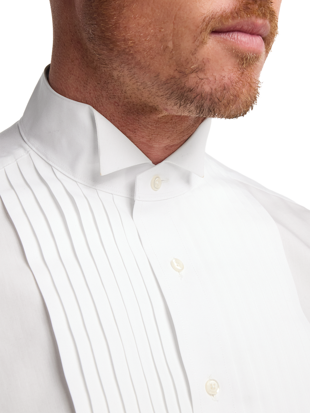 tuxedo dress shirt White for Men Pleated Front & French Cuffs way stretch performance polyester / spandex fabric Fabric Function Formal White Wing Tip Tuxedo