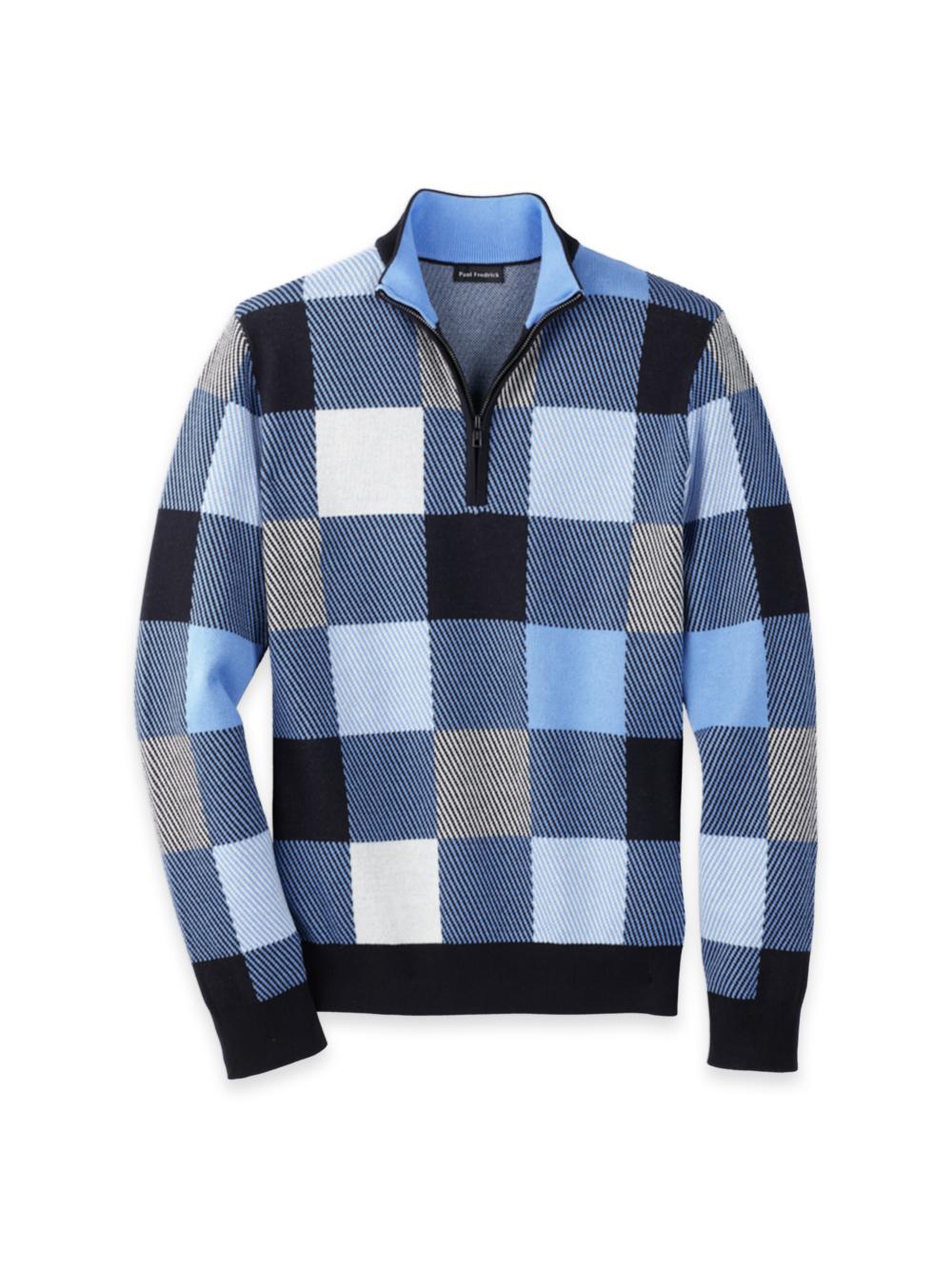 Product Image of Cotton Quarter Zip Mock Neck Sweater-Blue Multi