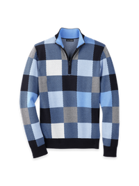 Cotton Quarter Zip Mock Neck Sweater - Blue Multi