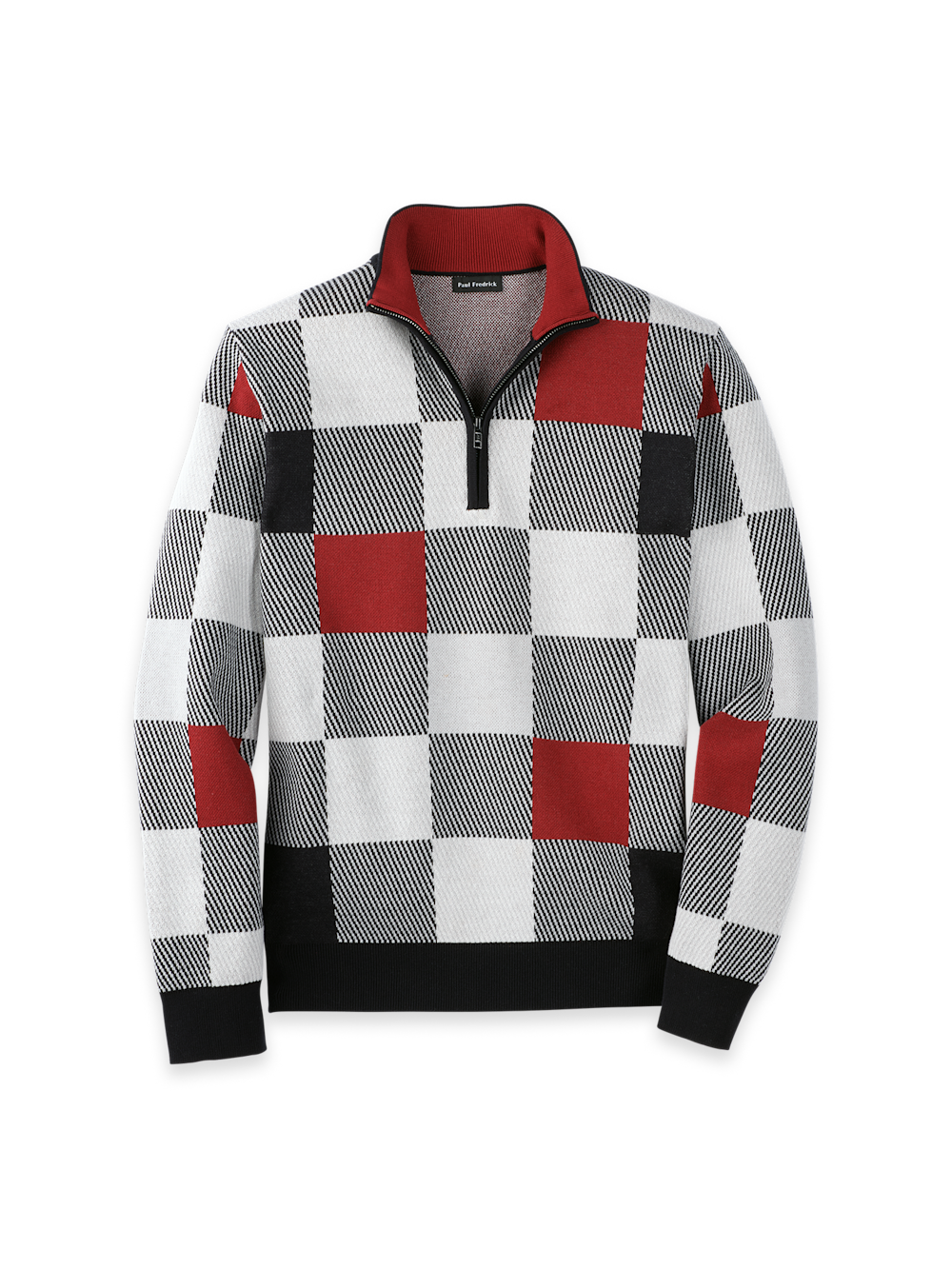 Product Image of Cotton Quarter Zip Mock Neck Sweater-Burgundy Multi