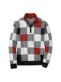 Cotton Quarter Zip Mock Neck Sweater - Burgundy Multi