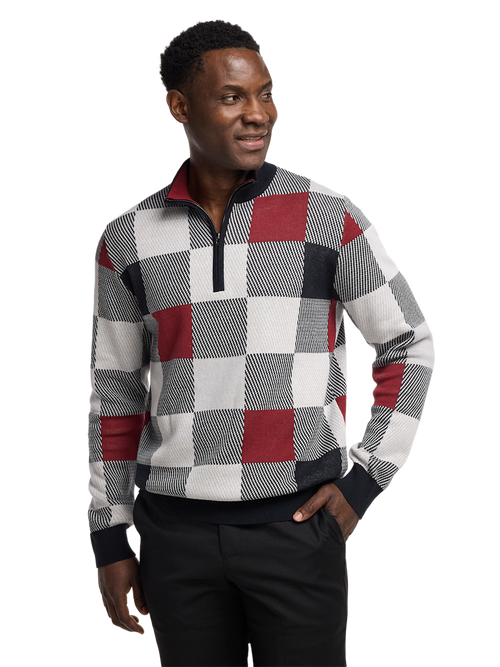 Cotton Quarter Zip Mock Neck Sweater - Burgundy Multi – Paul Fredrick