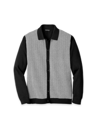 Cotton Button Front Polo - Black/white