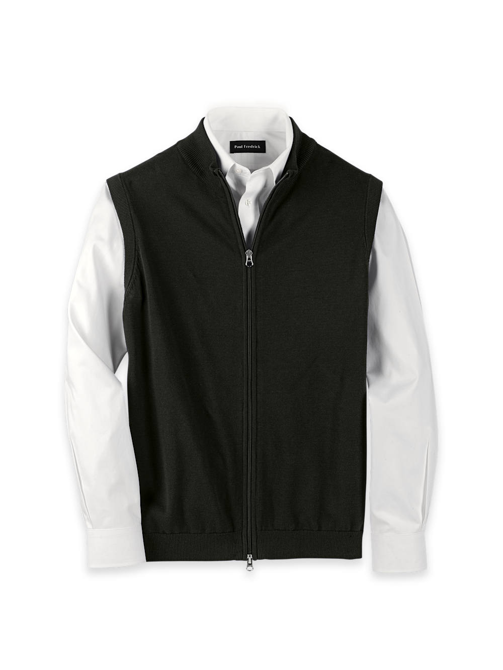 Product Image of Cotton Full Zip Mock Neck Vest-Black