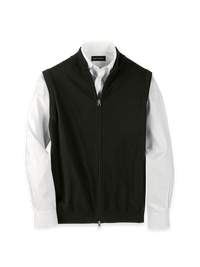 Cotton Full Zip Mock Neck Vest - Black