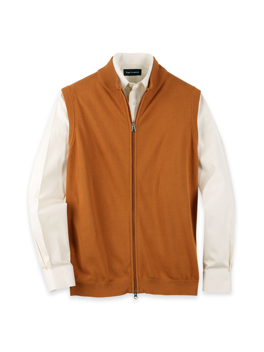 Cotton Full Zip Mock Neck Vest - Cognac – Paul Fredrick