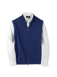 Cotton Full Zip Mock Neck Vest - Blue