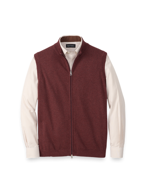 Cotton Full Zip Mock Neck Vest - Burgundy – Paul Fredrick