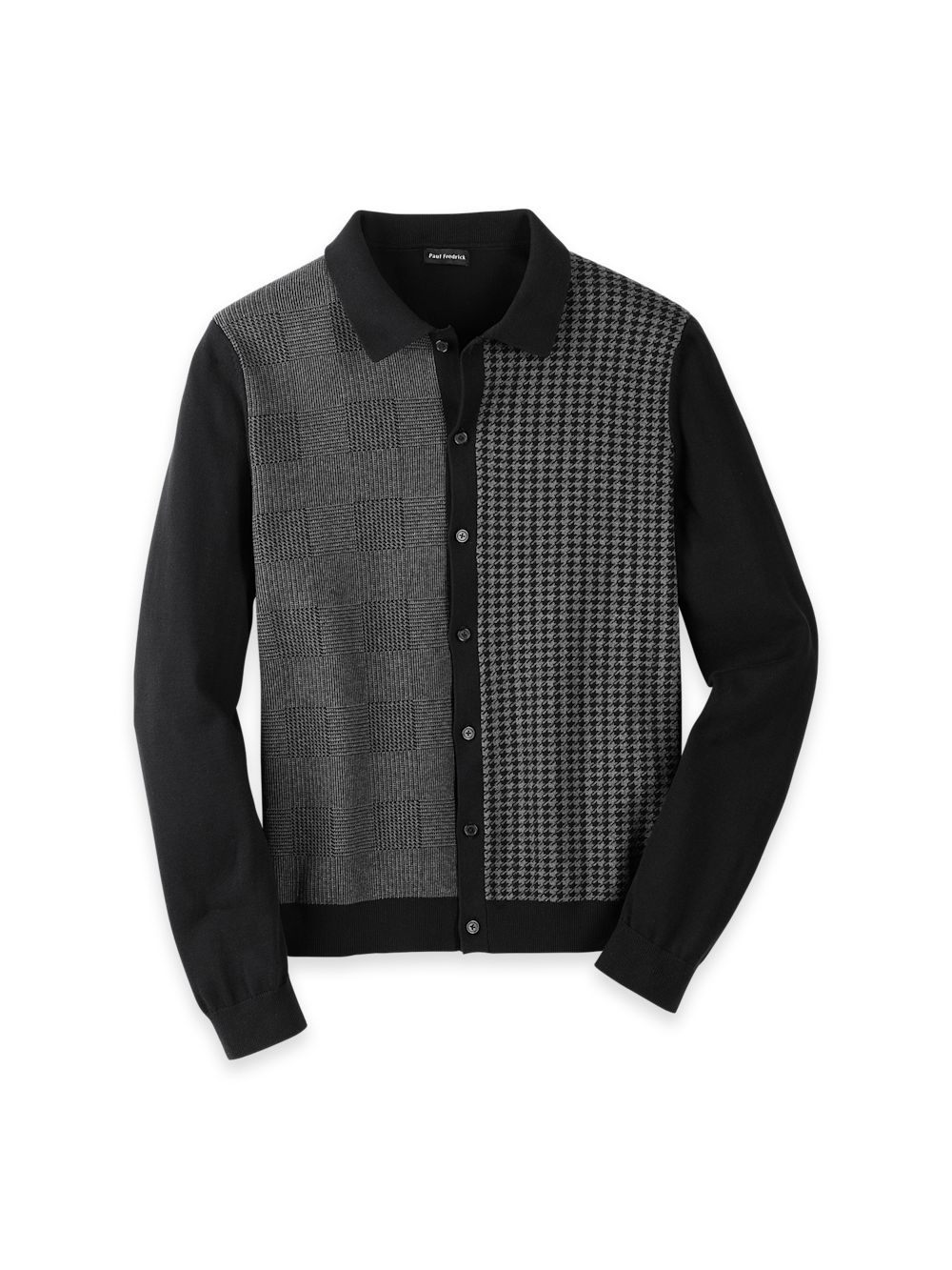 Product Image of Cotton Button Front Polo-Black/Grey