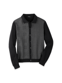 Cotton Button Front Polo - Black/grey