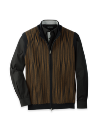 Cotton Full Zip Mock Neck Vest - Brown/black