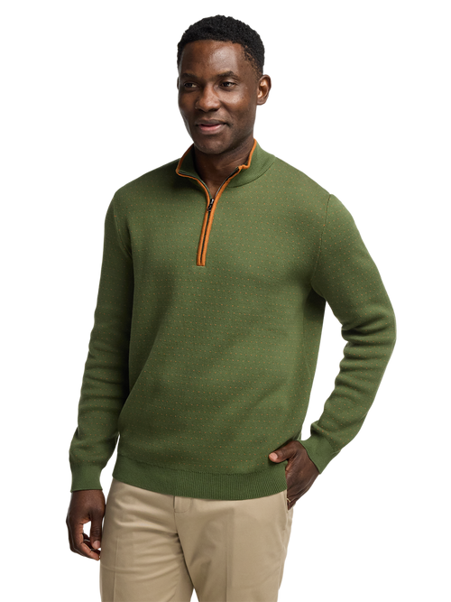 Cotton Quarter Zip Mock Neck Sweater - Olive – Paul Fredrick