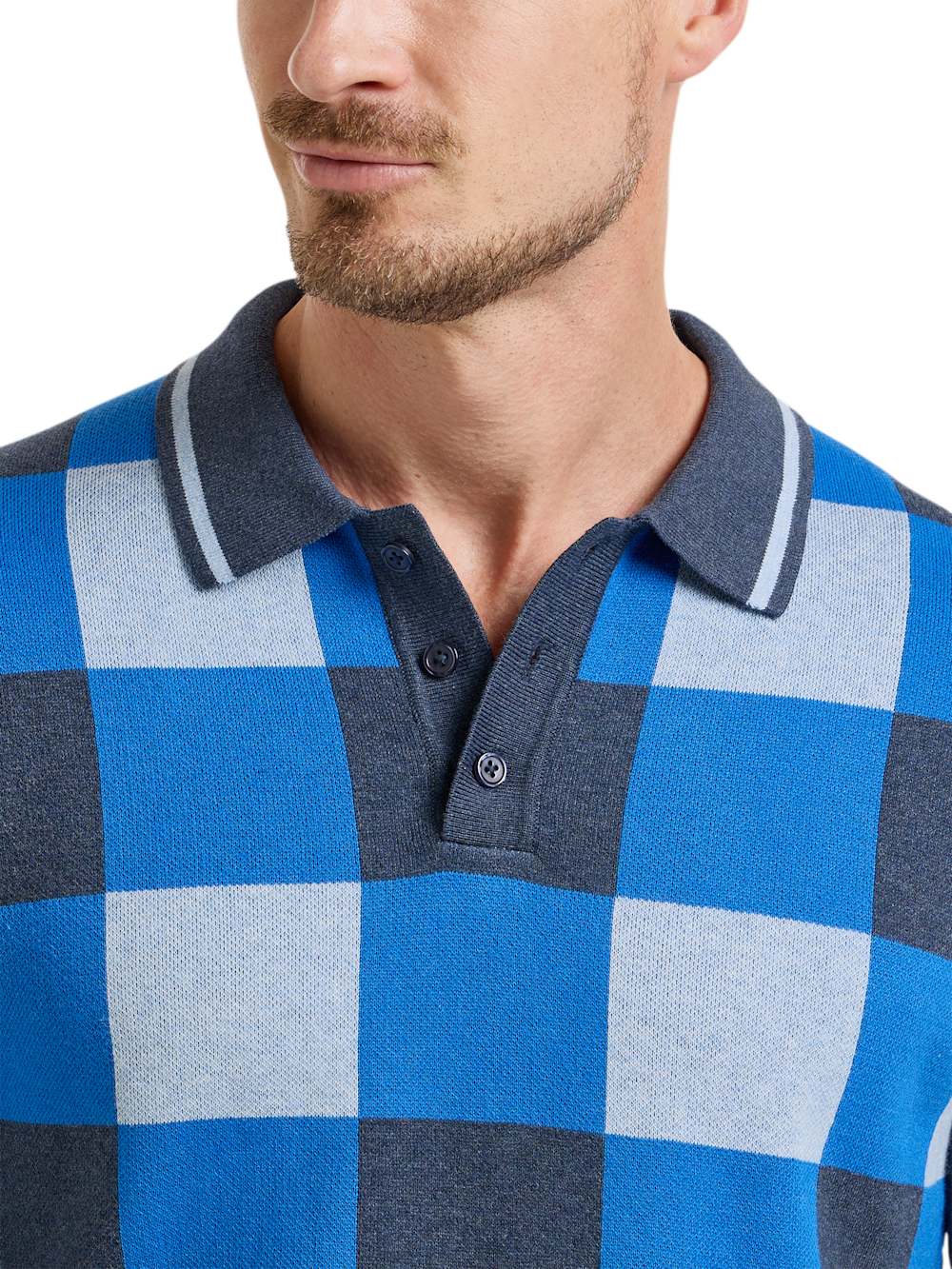 Alternate Shot of Men's Navy Check Knitwear  - 2